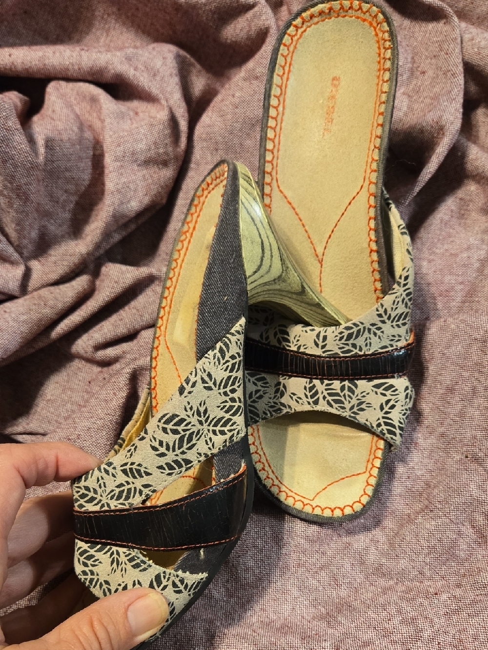 Diesel Floral-Pattern Beige and Black Slip-On Sandals